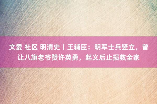 文爱 社区 明清史丨王辅臣：明军士兵竖立，曾让八旗老爷赞许英勇，起义后止损救全家